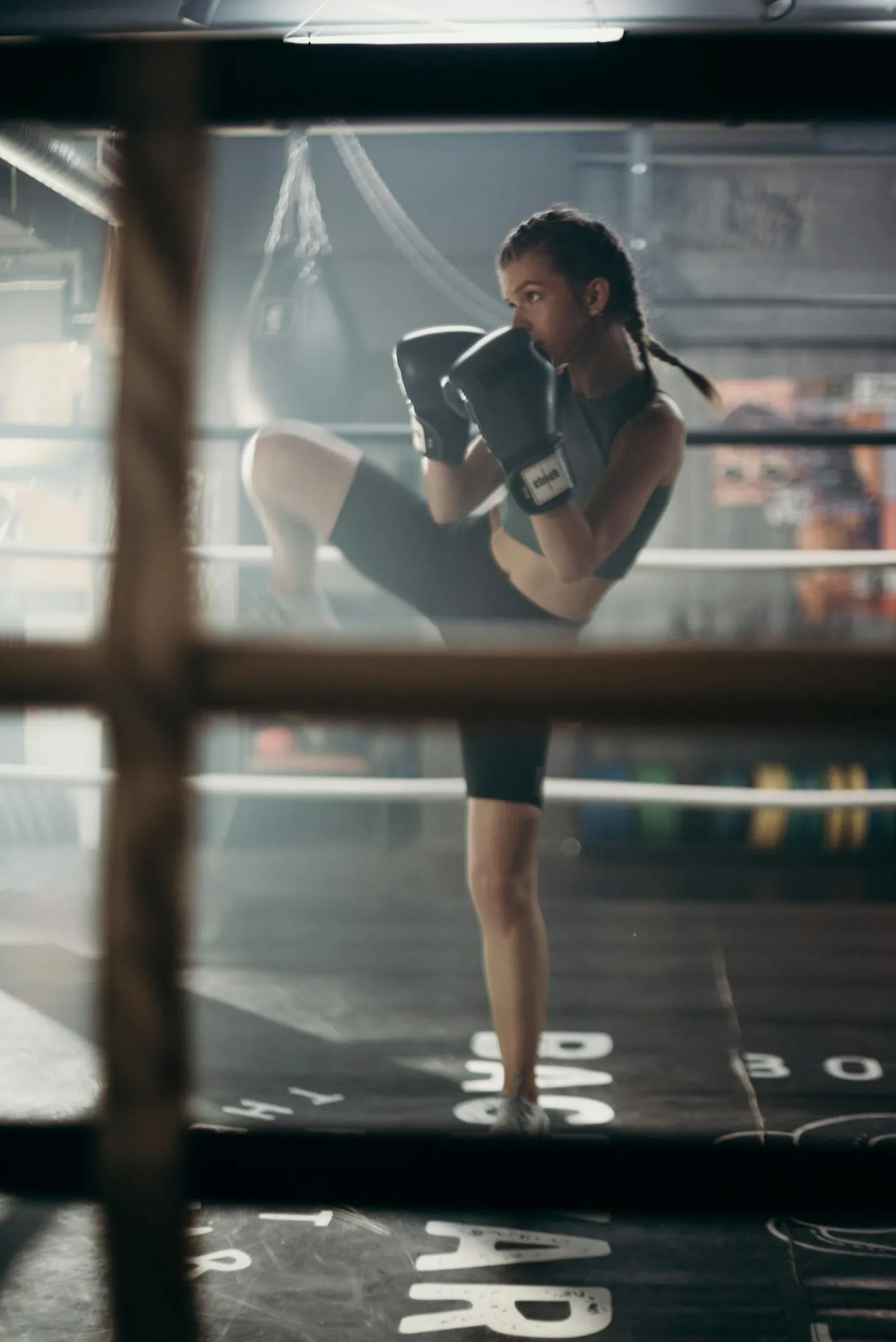 Mature adult boxing training session